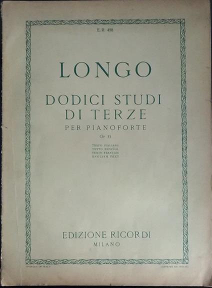 Dodici studi di terze per pianoforte - A. Longo - copertina