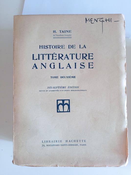 Histoire de la litterature anglaise Tomo 2 - Hippolyte Taine - copertina