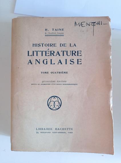 Histoire de la litterature anglaise Tomo 4 - Hippolyte Taine - copertina