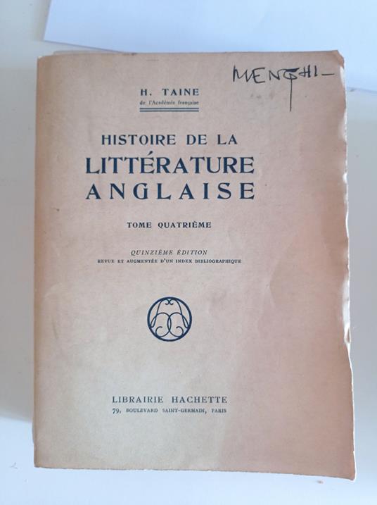 Histoire de la litterature anglaise Tomo 4 - Hippolyte Taine - copertina