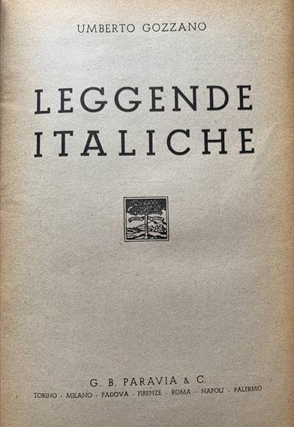 Leggende italiche - Umberto Gozzano - copertina