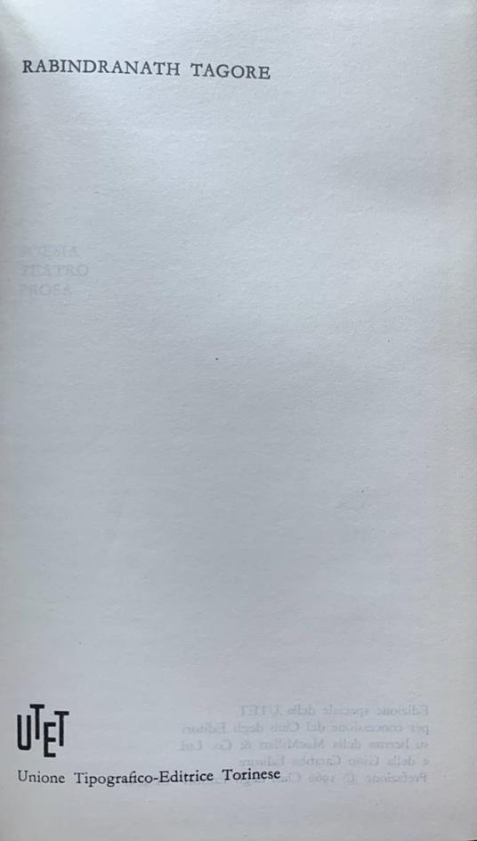 Poesia -Teatro - Prose - Rabindranath Tagore - copertina