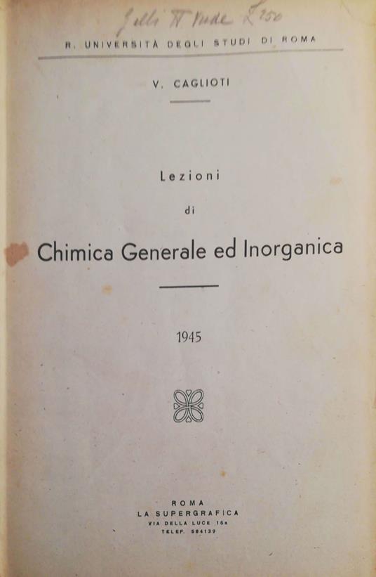 Lezioni di Chimica Generale ed Inoranica - copertina