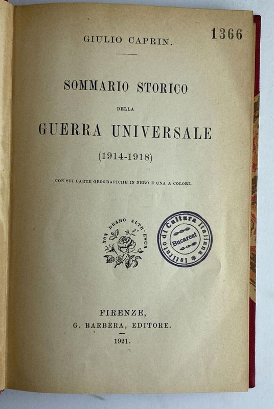 Sommario storico della guerra universale (1914-1918) - Giulio Caprin,Giulio Caprin - copertina
