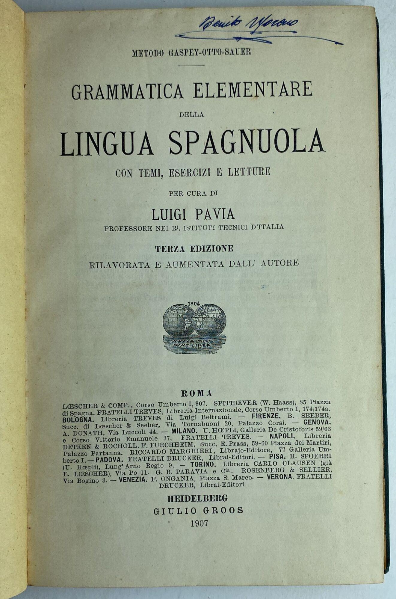 Grammatica elementare della lingua spagnuola. Metodo Gaspey - Otto - Sauer