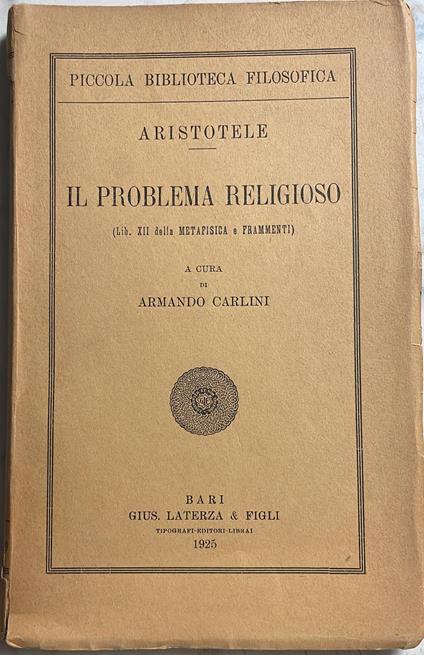 Il problema religioso - Aristotele - copertina
