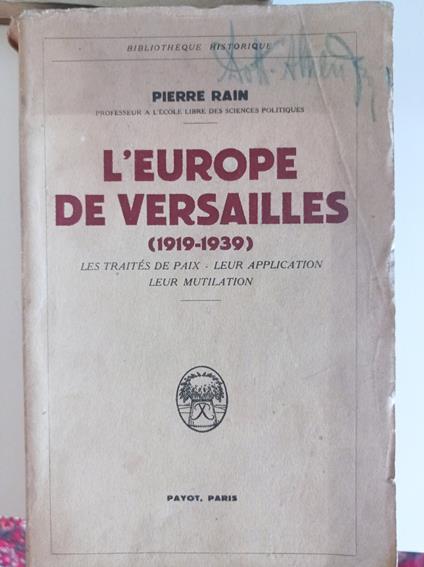 L' Europe de Versailles (1919 - 1939) - Pierre Rain - copertina