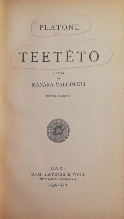 Teetèto - Platone - copertina
