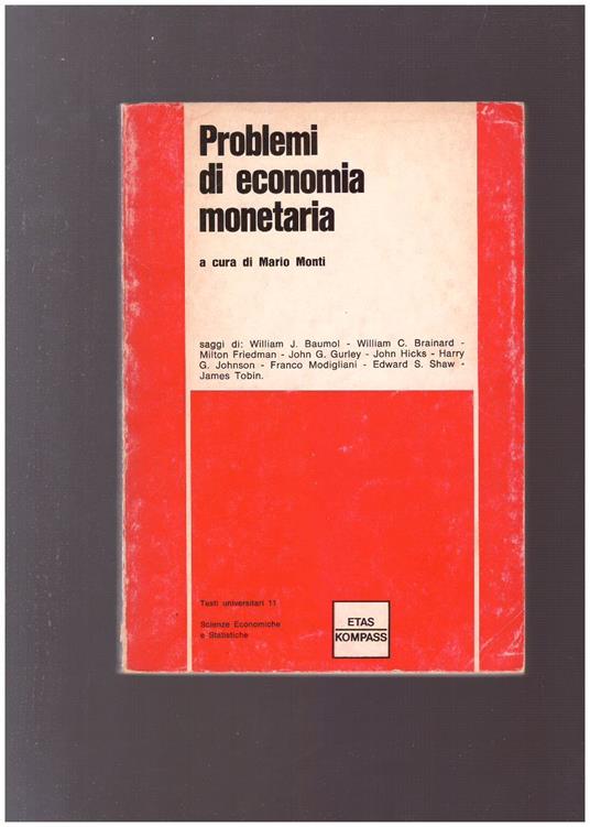 Problemi di economia monetaria - Mario Monti - copertina
