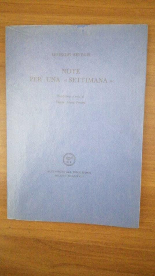 Note per una settimana - Giorgio Seferis - copertina