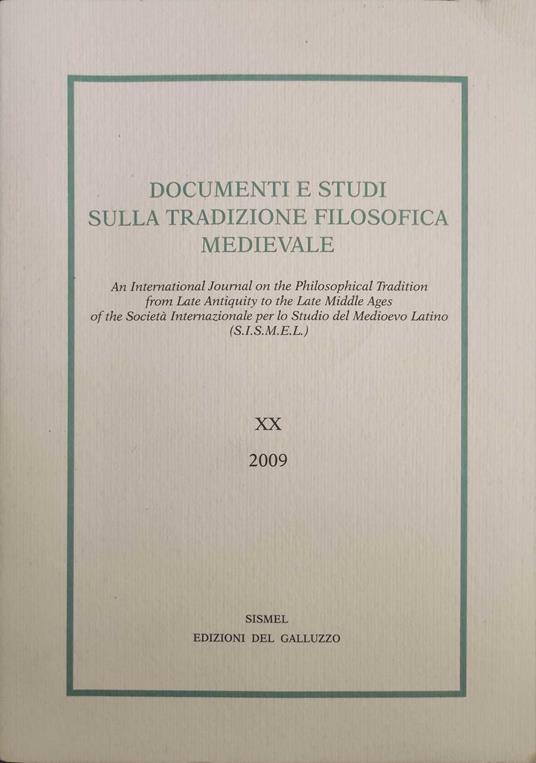 Documenti e studi sulla tradizione filosofica medievale Vol.XX - copertina
