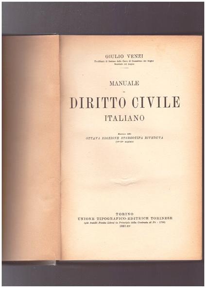 Manuale di Diritto Civile Italiano - Giulio Venzi - copertina