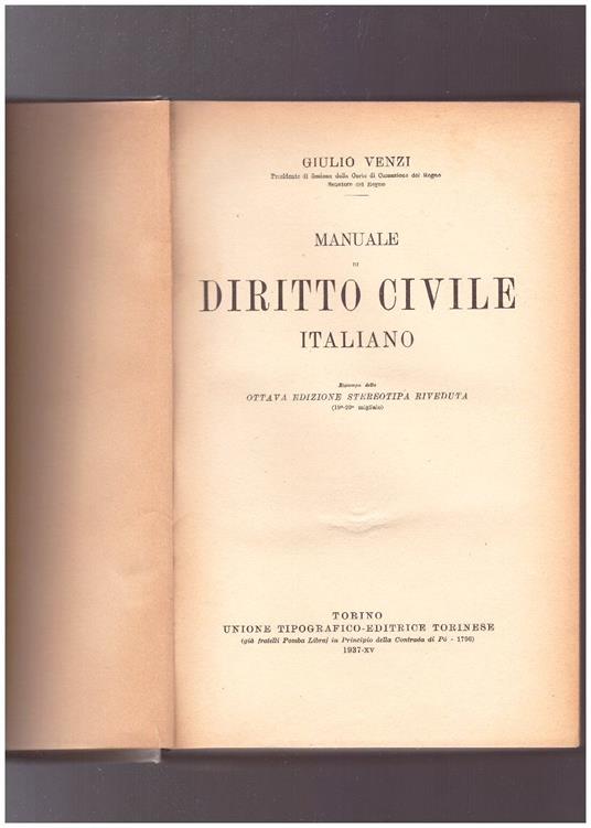 Manuale di Diritto Civile Italiano - Giulio Venzi - copertina