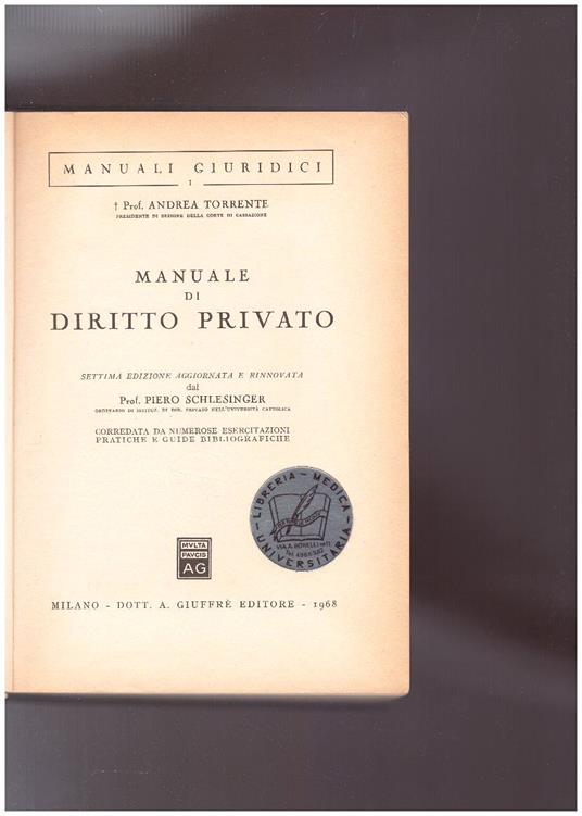 Manuale di Diritto Privato - Andrea Torrente - copertina