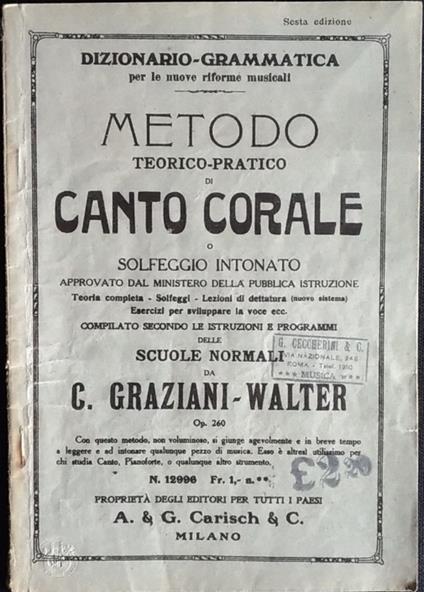 Metodo teorico - pratico di canto corale o solfeggio intonato - copertina