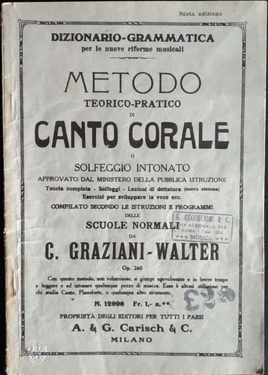 Metodo teorico - pratico di canto corale o solfeggio intonato - copertina