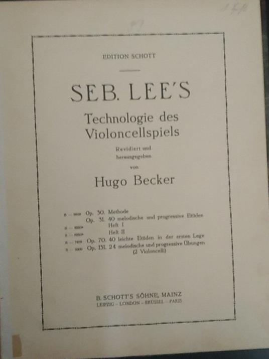 Seb. Lee's. Technologie des Violoncellspiels - copertina