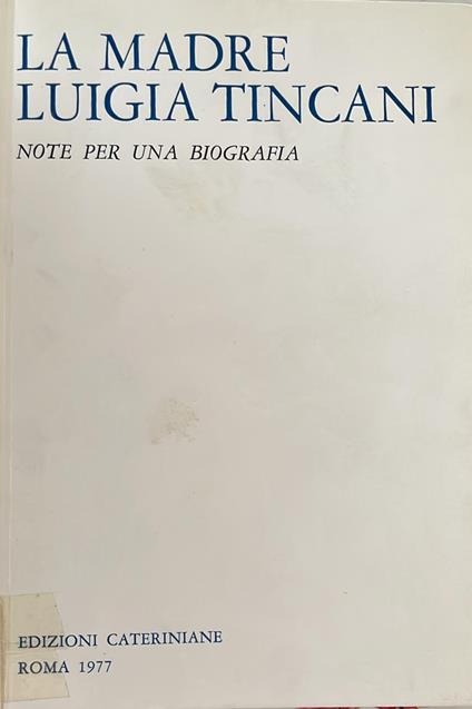 La Madre Luigia Tincani - copertina