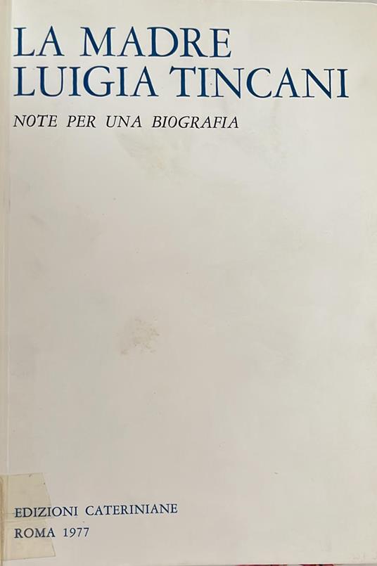 La Madre Luigia Tincani - copertina