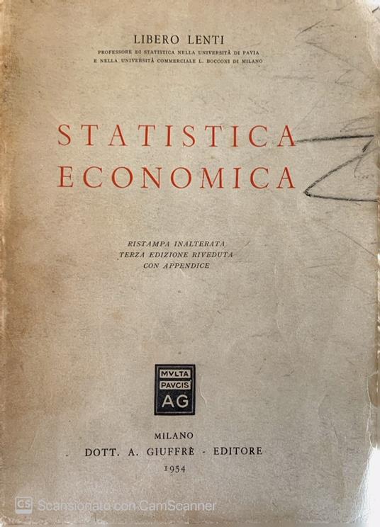 Statistica economica - Libero Lenti - copertina