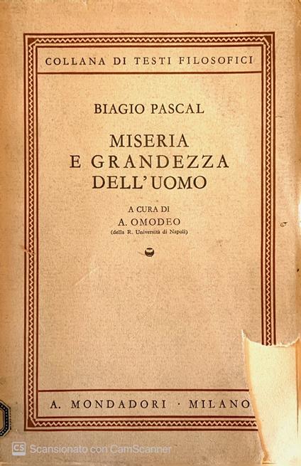 Miseria e grandezza dell' uomo - Blaise Pascal - copertina