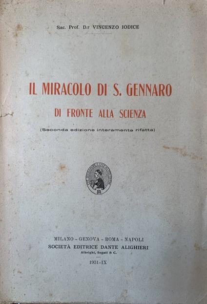 Il miracolo di S. Gennaro di fronte alla scienza - Vincenzo Iodice - copertina