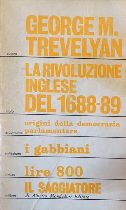 La rivoluzione inglese del 1688-89 - George M. Trevelyan - copertina