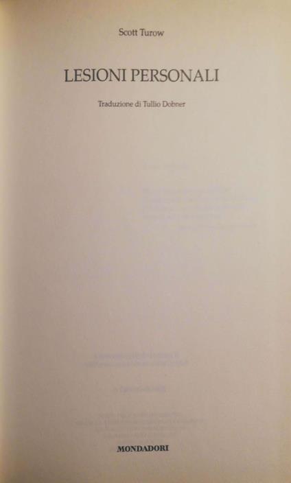 Lesioni personali - Scott Turow - copertina