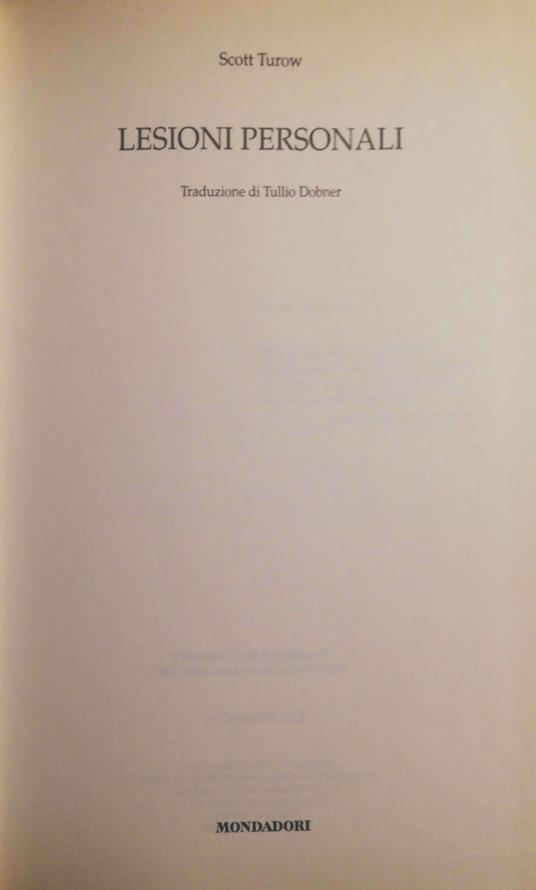 Lesioni personali - Scott Turow - copertina