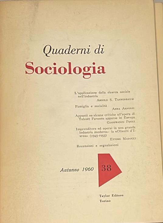 Quaderni di sociologia Autunno 1960 - copertina