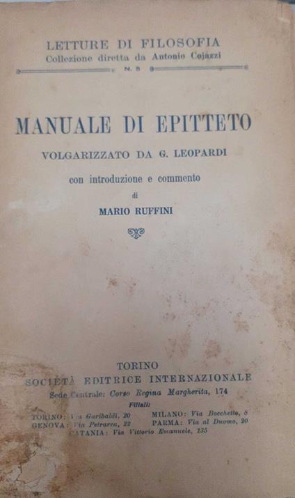 Manuale di epitteto. Volgarizzato da G. Leopardi - Mario Ruffini - copertina
