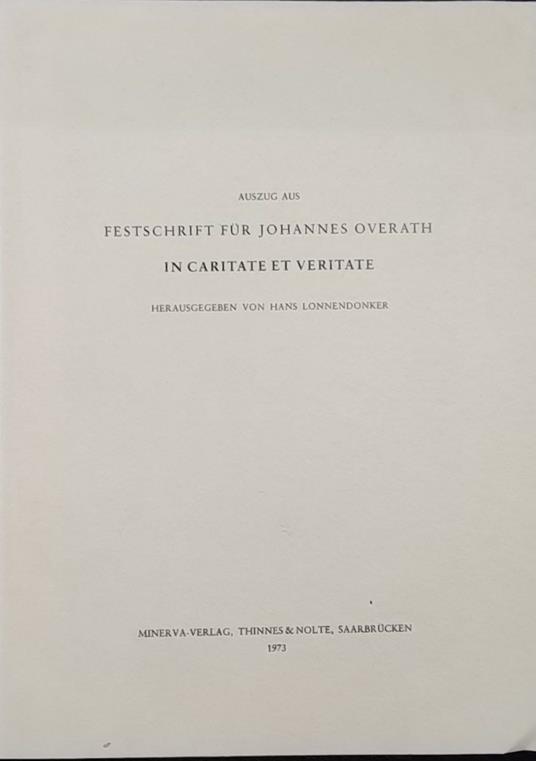 Festschrift fur johannes overath - copertina
