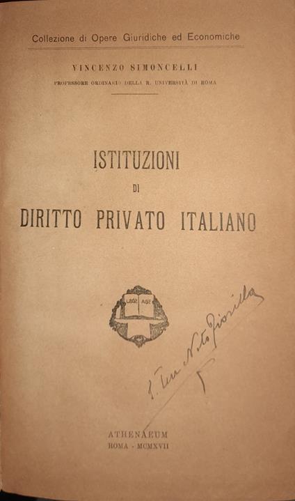 Istituzioni di diritto privato italiano - Vincenzo Simoncelli - copertina