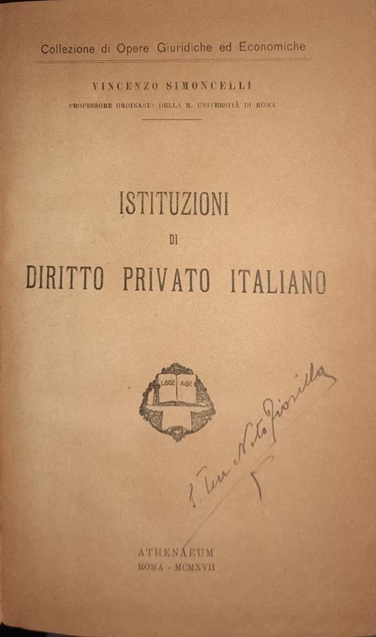 Istituzioni di diritto privato italiano - Vincenzo Simoncelli - copertina
