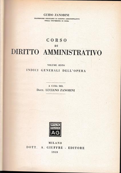 Corso di diritto amministrativo vol. 6° - Guido Zanobini - copertina