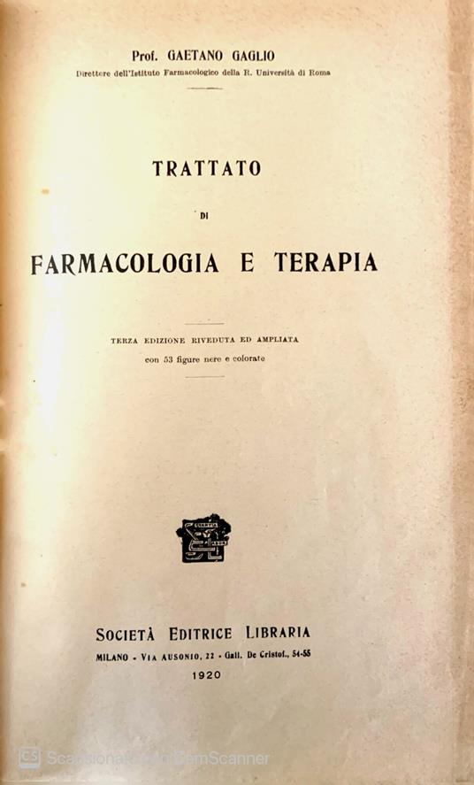 Trattato di farmacologia e terapia - Gaetano Gaglio - copertina