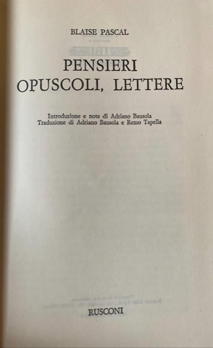 Pensieri, opuscoli, lettere - Blaise Pascal - copertina