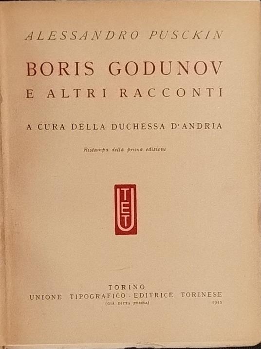 Boris Godunov e altri racconti - Aleksandr Puskin - copertina