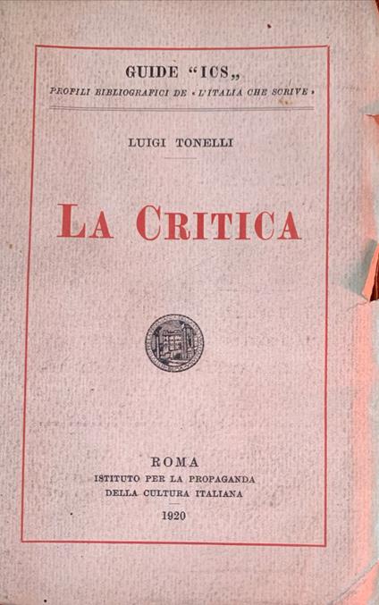 La critica - Luigi Tonelli - copertina