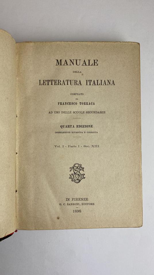 Manuale della letteratura italiana - Francesco Torraca - copertina
