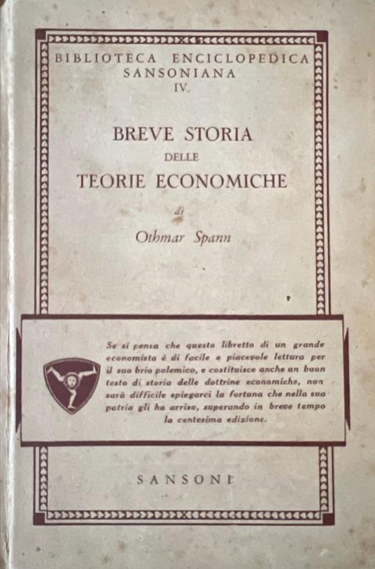 Breve storia delle teorie economiche - Othmar Spann - copertina
