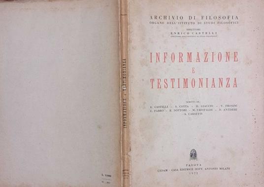 Informazione e testimonianza - copertina