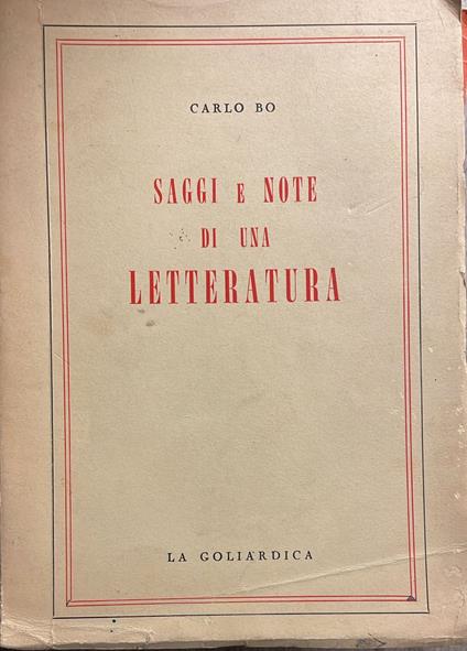 Saggi e note di una letteratura - Carlo Bo - copertina