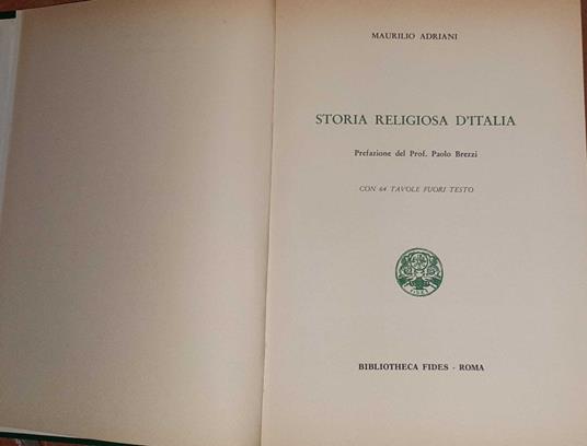 Storia religiosa d'Italia - Maurilio Adriani - copertina