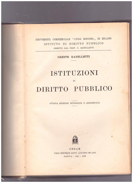 Istituzioni di diritto pubblico - Oreste Ranelletti - copertina