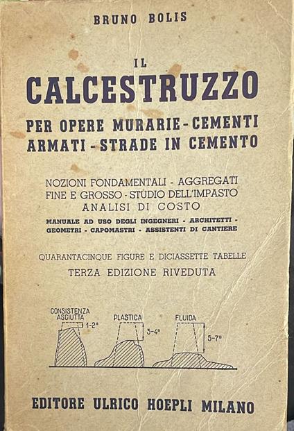 Il calcestruzzo per opere murarie-cementi armati-strade in cemento - Bruno Bolis - copertina