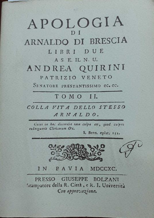 Apologia di Arnaldo Di Brescia. Tomo II - Giulio Mazzon - copertina