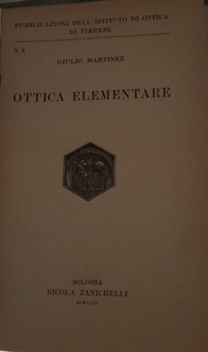 Ottica elementare - Giulio Martinez - copertina
