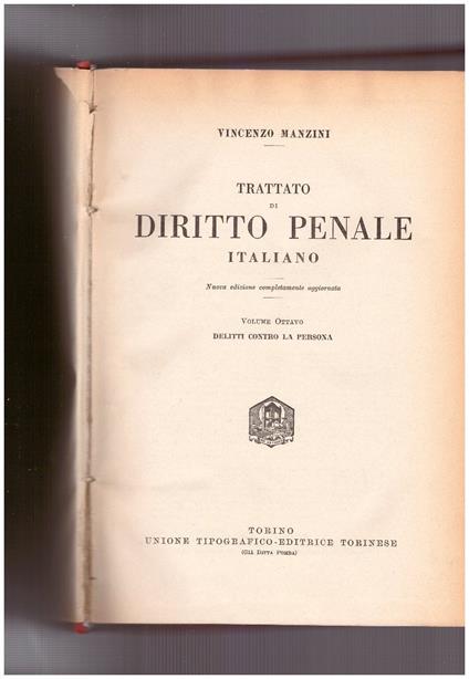 Trattato di diritto penale italiano Volume Ottavo - Vincenzo Manzini - copertina
