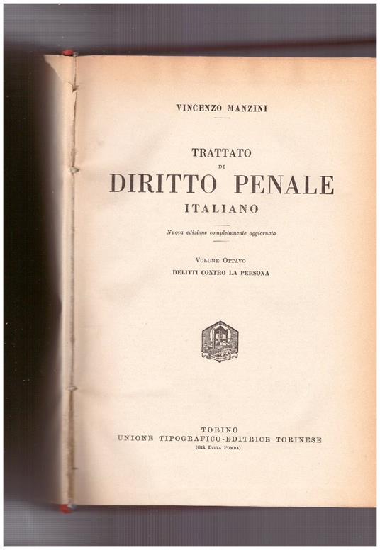Trattato di diritto penale italiano Volume Ottavo - Vincenzo Manzini - copertina